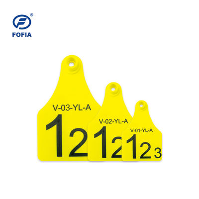 Tag visivo RFID Mini / medio / grande dimensione La scelta migliore per la gestione degli animali Supporto alla stampa laser 134,2 Khz giallo
