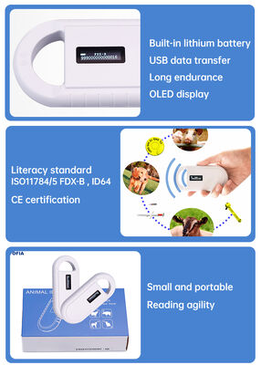 Microchip di plastica portatile per animali lettore di carte RFID PT160 134,2 kHz schermo OLED batteria al litio USB CE certificato ISO 11784/11785