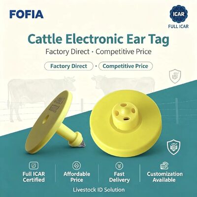 Nuovo ICAR completo impermeabile RFID TPU giallo etichette auricolari per animali 14,5 mm EM4305 chip 5 anni di garanzia Fofia Farm Use
