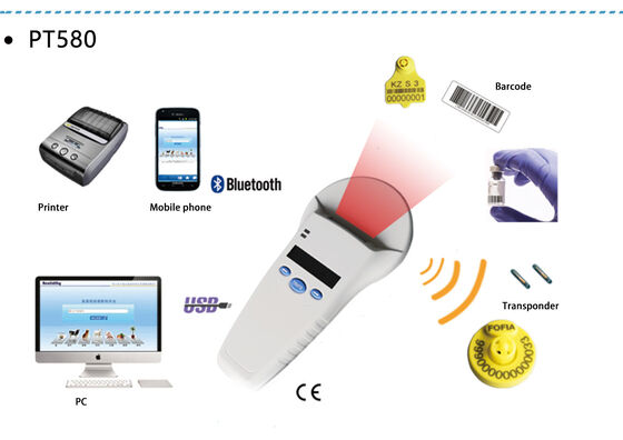 Durabile lettore portatile FOFIA PT580 RFID 125kHz/134.2kHz ISO11784/5 128x32 schermo OLED 10-20m Distanza di lettura USB/per animali domestici