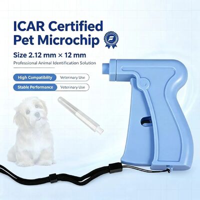 Fofia RFID 134.2kHz ICAR Certificato Microchip per Identificazione Animale Tipo Split 2.12*12mm Modello ZS005 Blu Materiale Impermeabile Nuovo 1.5 Anni