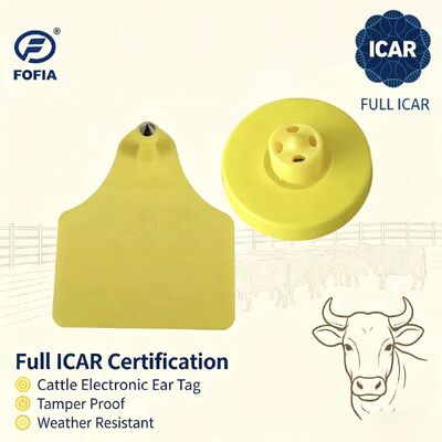 FOFIA Nuove Etichette Auricolari RFID TPU Gialle Resistenti all'Acqua ICAR LF ET908+T905 Chip per Allevamento Garanzia 5 Anni Bovini 14.5mm