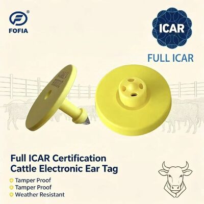 Etichetta auricolare RFID Fofia Full ICAR Certified ET908 Gialla in TPU Impermeabile per bovini, alta qualità, 1.5 anni di garanzia, zootecnia