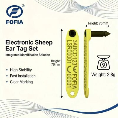 Nuova etichetta auricolare elettronica RFID Fofia resistente alle alte temperature, integrata, anti-caduta, ET969, per pecore gialle, materiale TPU, RF animale