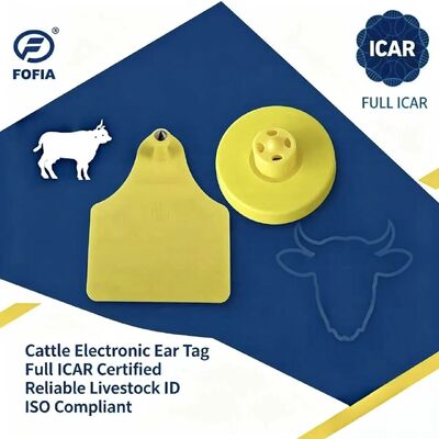 FOFIA Nuove Etichette Auricolari RFID TPU Gialle Resistenti all'Acqua ICAR ET908+T905 Chip per Allevamenti Garanzia 5 Anni Bovini 14.5mm