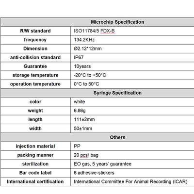 Durable Fofia New Hot Selling RFID 134.2kHz PP Material Dog ID Microchip Acquaproof Farm Usage Pet Injection 1,5 anni Tag orecchio