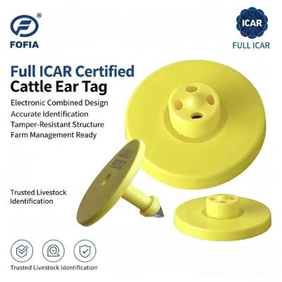 Nuovo Fofia Full ICAR ET908+T901 RFID impermeabile LF TPU etichette d'orecchio gialle per animali 14,5 mm Chips di bovini 5 anni Garanzia 0,01g
