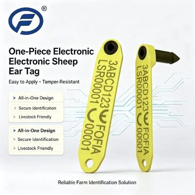 Nuova etichetta auricolare elettronica RFID Fofia resistente alle alte temperature, integrata, anti-caduta, codificata al laser, modello ET969, per ovini gialli in TPU