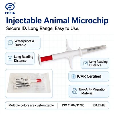 Microchip iniettabile Fofia RFID per animali 134,2 kHz ISO 11784 11785 Impermeabile 2,12 X 12 mm Identificazione animali domestici