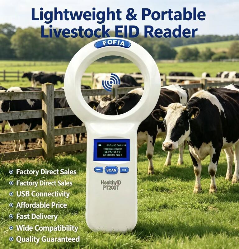 Scanner portatile a microchip RFID con batteria al litio ricaricabile per l'identificazione rapida degli animali e il monitoraggio veterinario