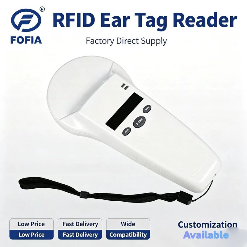 Lettore portatile RFID in plastica durevole FOFIA con schermo OLED 128x32 /USB per uso a lungo raggio per animali domestici e allevamenti/ranch