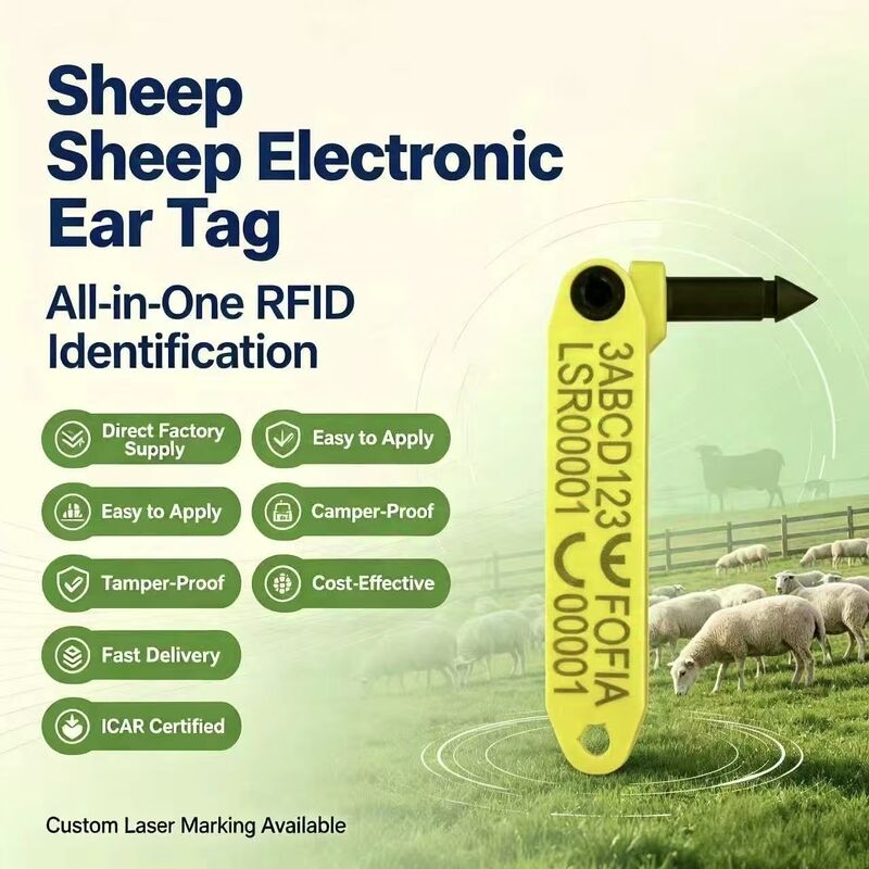 FOFIA Resistente duraturo integrato anti-discarico T969 elettronico codificato con laser pecora gialla RFID tag orecchio materiale TPU animale