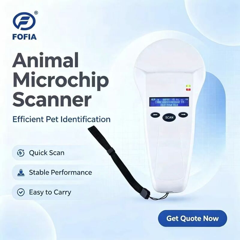 Lettore RFID portatile FOFIA bianco durevole con schermo OLED 128x32, protocollo USB ISO11784/5 per uso a lungo raggio su animali domestici in fattoria/ranch