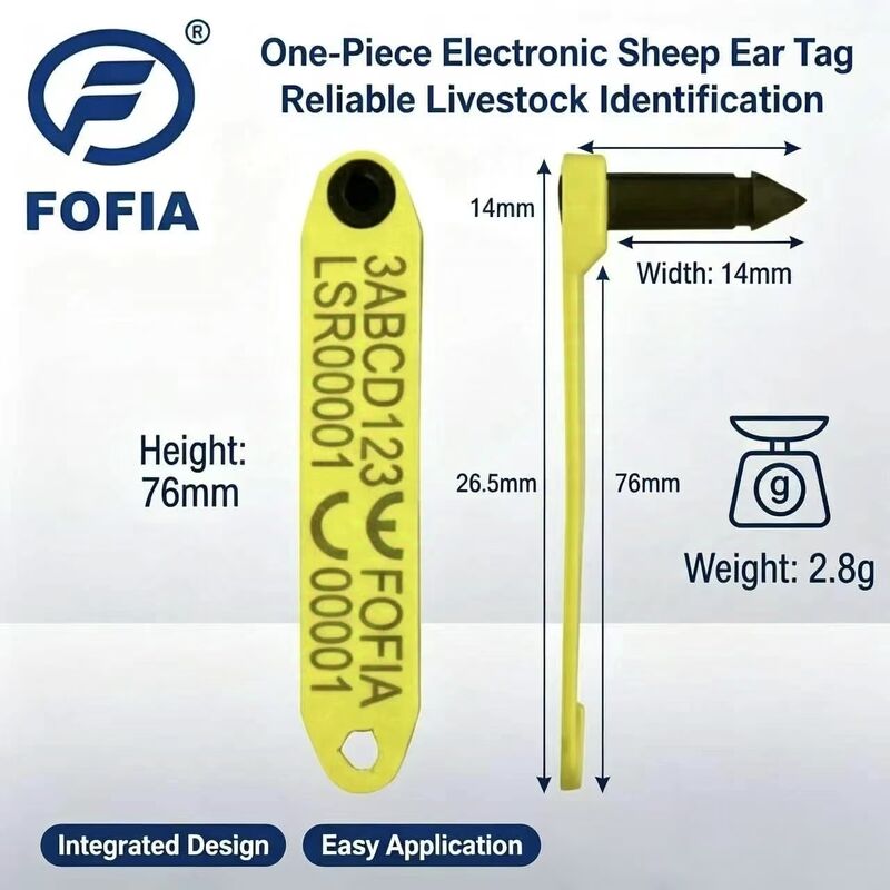 Fofia HDX ET969 Nuova Etichetta Auricolare per Pecore in TPU Giallo Resistente alle Alte Temperature Anti-Perdita Chip RFID per Tracciamento Animale Durata 1.5 Anni