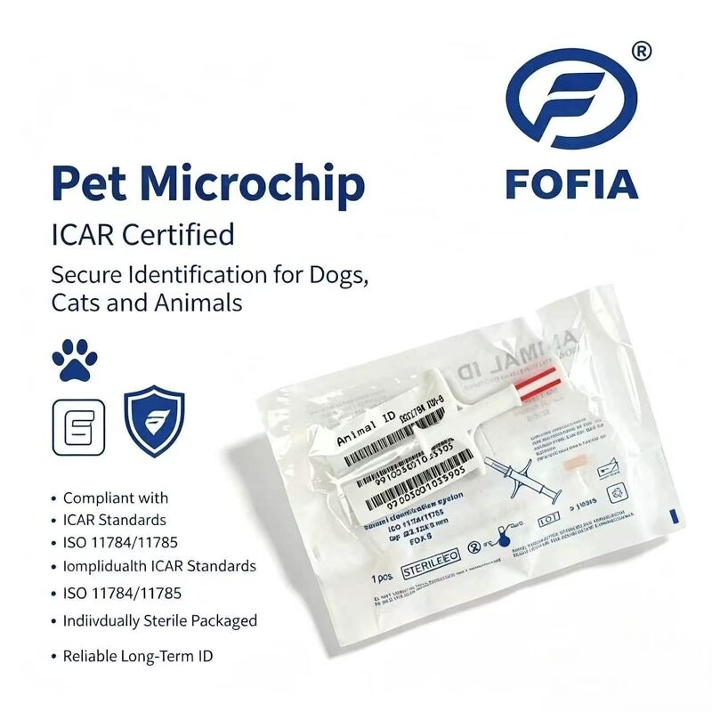 Etichetta auricolare impermeabile Fofia Nuova RFID 134.2kHz Materiale PP per cani Microchip per uso agricolo Animale domestico Iniezione 1.5 Anni