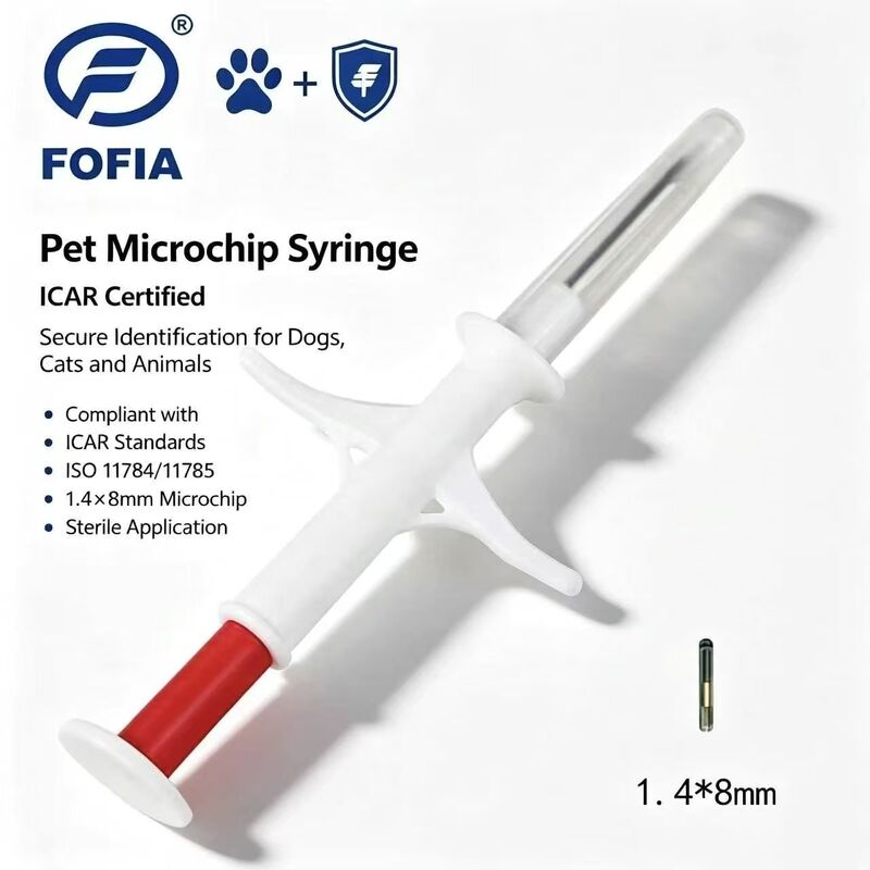 FOFIA ZS007 Certificato ICAR 134.2kHz RFID Ear Tag Microchip animale FDX/EM4305 IP67 impermeabile Bianco PP 1.4x8mm Cani Gatti Animali domestici
