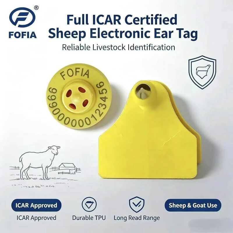 Fofia ET957+T967 Etichetta Elettronica per il Tracciamento di Animali da Fattoria (Pecore, Capre, Bovini) Nuova RFID TPU di Alta Qualità con Codifica Laser 3