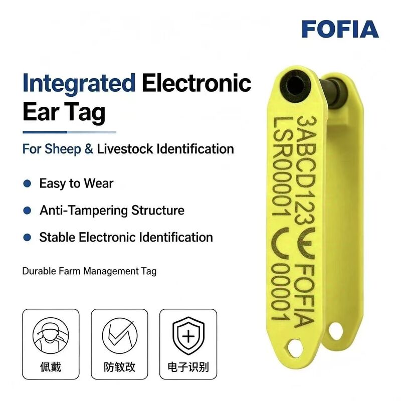 Fofia HDX ET969 Nuovo resistente alle alte temperature anti-spargimento giallo TPU laser-coded Sheep Ear Tag RFID chip animal tracking