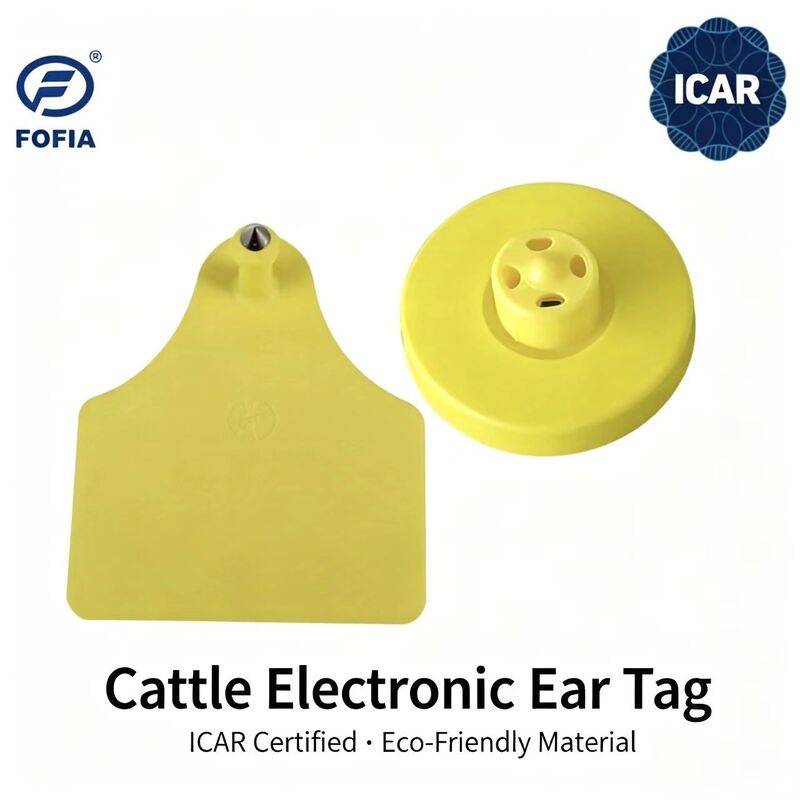 Nuovo FOFIA Full ICAR LF resistente all'acqua RFID TPU etichette d'orecchio da bovino giallo ET908+T905 EM4305 chip 5 anni di garanzia 14,5 mm