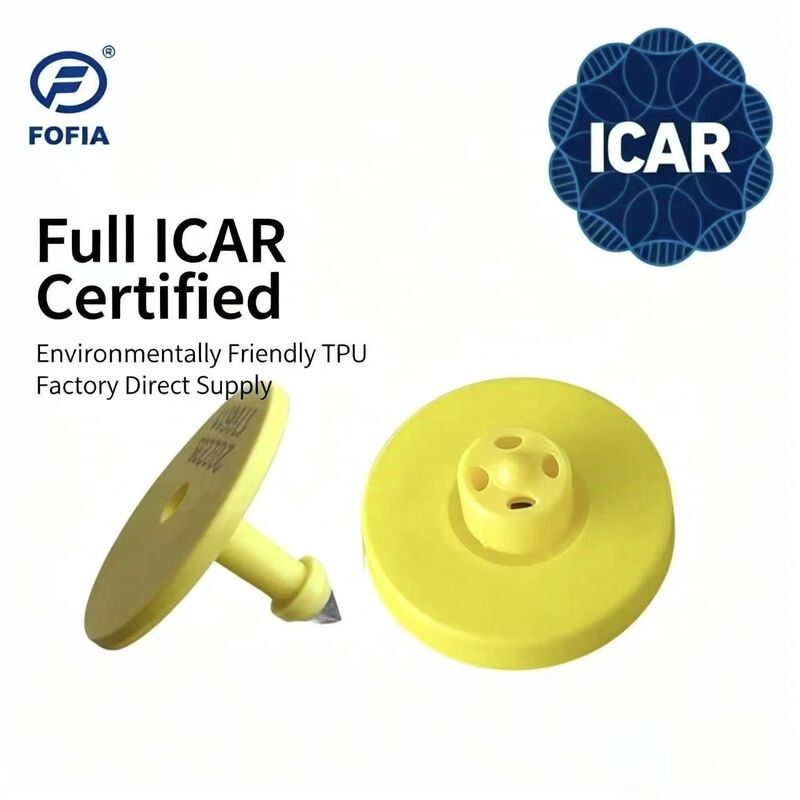 Nuova etichetta auricolare per bovini Fofia impermeabile Full ICAR Certified ET908 Gialla RFID TPU, garanzia 1,5 anni, codifica laser per tracciamento animali
