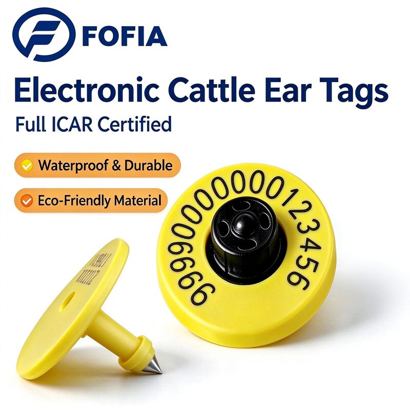 New Full ICAR LF Waterproof RFID TPU 0.01g Yellow Animal Ear Tags 14.5mm ET908+T901 Chips 5 Year Warranty Fofia Cattle Use