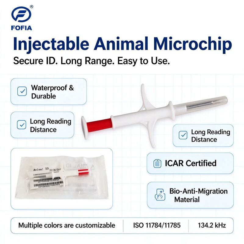 Microchip iniettabile Fofia RFID per animali 134,2 kHz ISO 11784 11785 Impermeabile 2,12 X 12 mm Identificazione animali domestici