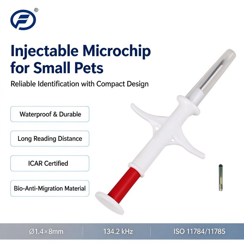 Microchip animale iniettabile RFID 134,2 kHz FDX EM4305 1,4 x 8 mm IP67 Tag di identificazione per animali domestici certificato ICAR impermeabile